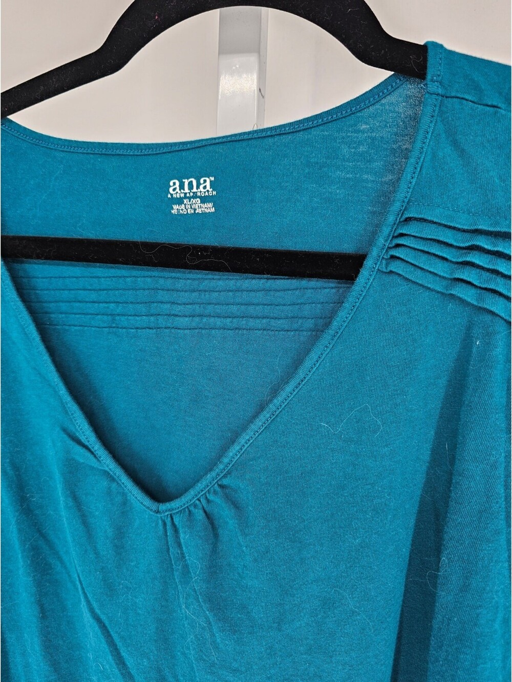 ANA A New Apporach Womens Sz XL V Neck Short Bubble Sleeve Blouse Dark Blue - Picture 2 of 3